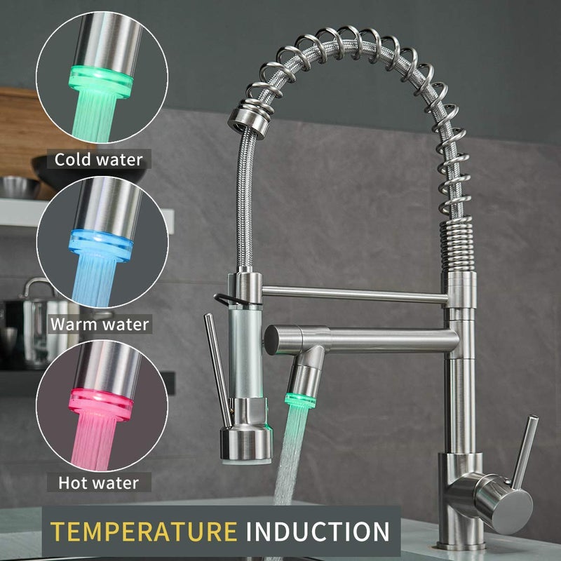 AIMADI Commercial Pull Down Kitchen Faucet Sprayer with LED Light,Single Handle Stainless Steel Kitchen Sink Faucets with Pull Down Sprayer,Suitable for Farmhouse Camper Laundry Rv Bar - Image 2